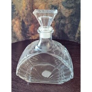 Vintage Art Deco Clear Glass Decanter With Stopper 7 3/4"